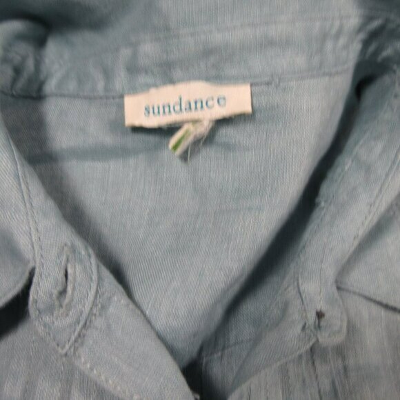 sundance womens solid teal pintucks linen button down top L - Picture 3 of 7